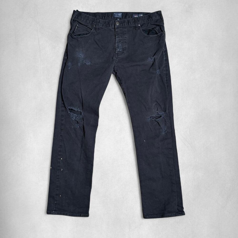 38x32 | VINTAGE ARMANI JEANS DISTRESSED BLACK DENIM PANTS